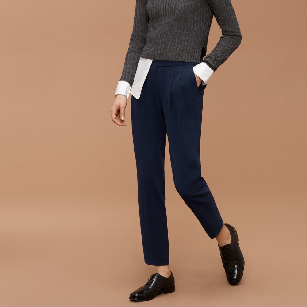Aritzia Babaton silk trouser pant navy blue